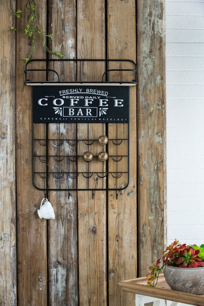 22.8x5.5x28.7' Black Floating Coffee Bar Shelf with Coffee Pod Holder, Hooks and Storage Shelf - 1st Choice Furniture Direct