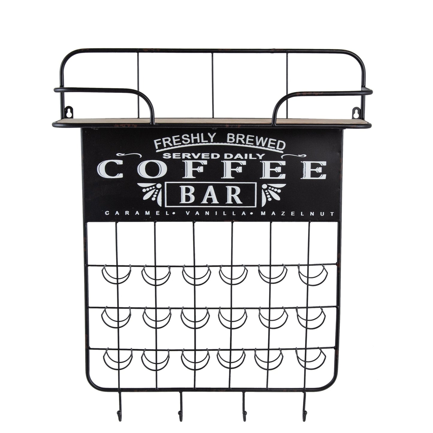 22.8x5.5x28.7' Black Floating Coffee Bar Shelf with Coffee Pod Holder, Hooks and Storage Shelf - 1st Choice Furniture Direct
