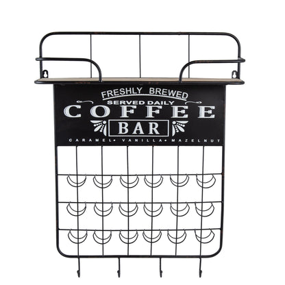 22.8x5.5x28.7' Black Floating Coffee Bar Shelf with Coffee Pod Holder, Hooks and Storage Shelf - 1st Choice Furniture Direct