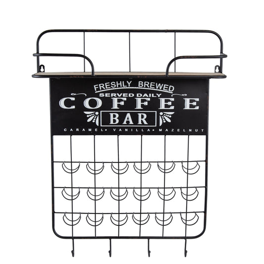 22.8x5.5x28.7' Black Floating Coffee Bar Shelf with Coffee Pod Holder, Hooks and Storage Shelf - 1st Choice Furniture Direct