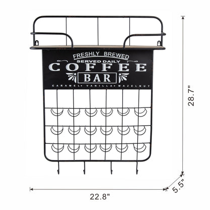 22.8x5.5x28.7' Black Floating Coffee Bar Shelf with Coffee Pod Holder, Hooks and Storage Shelf - 1st Choice Furniture Direct