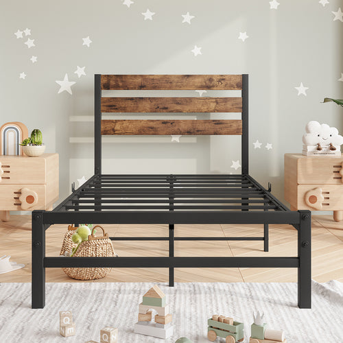 1st Choice Twin Size Platform Bed Frame with Rustic Vintage Wood Headboard