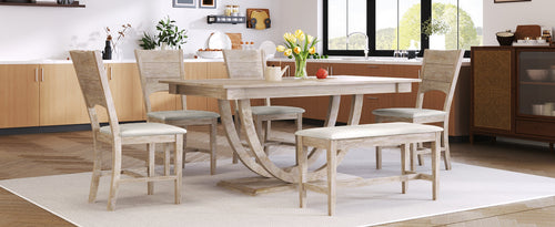 1st Choice 6-Piece Modern Dining Set | Solid Wood | Padded Chairs & Bench