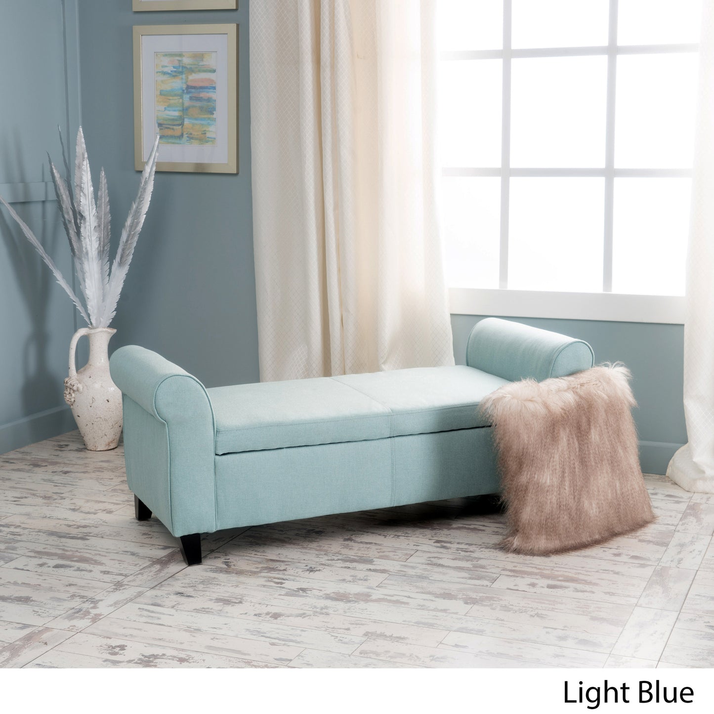 1st Choice Contemporary Armed Fabric Storage Bench in Light Blue