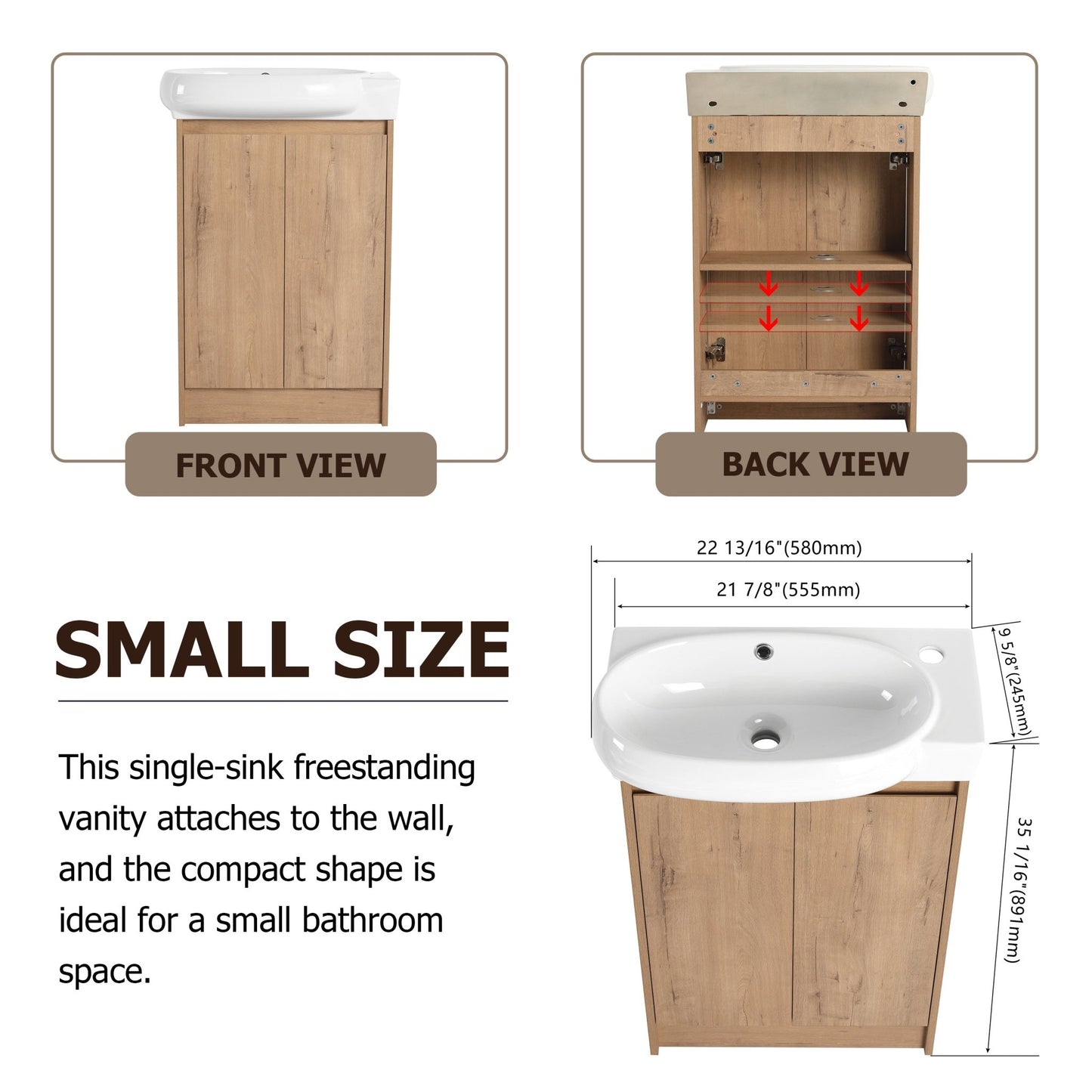 23' Freestanding Bathroom Vanity with Sink and Storage Rack, Soft Close Doors - 1st Choice Furniture Direct