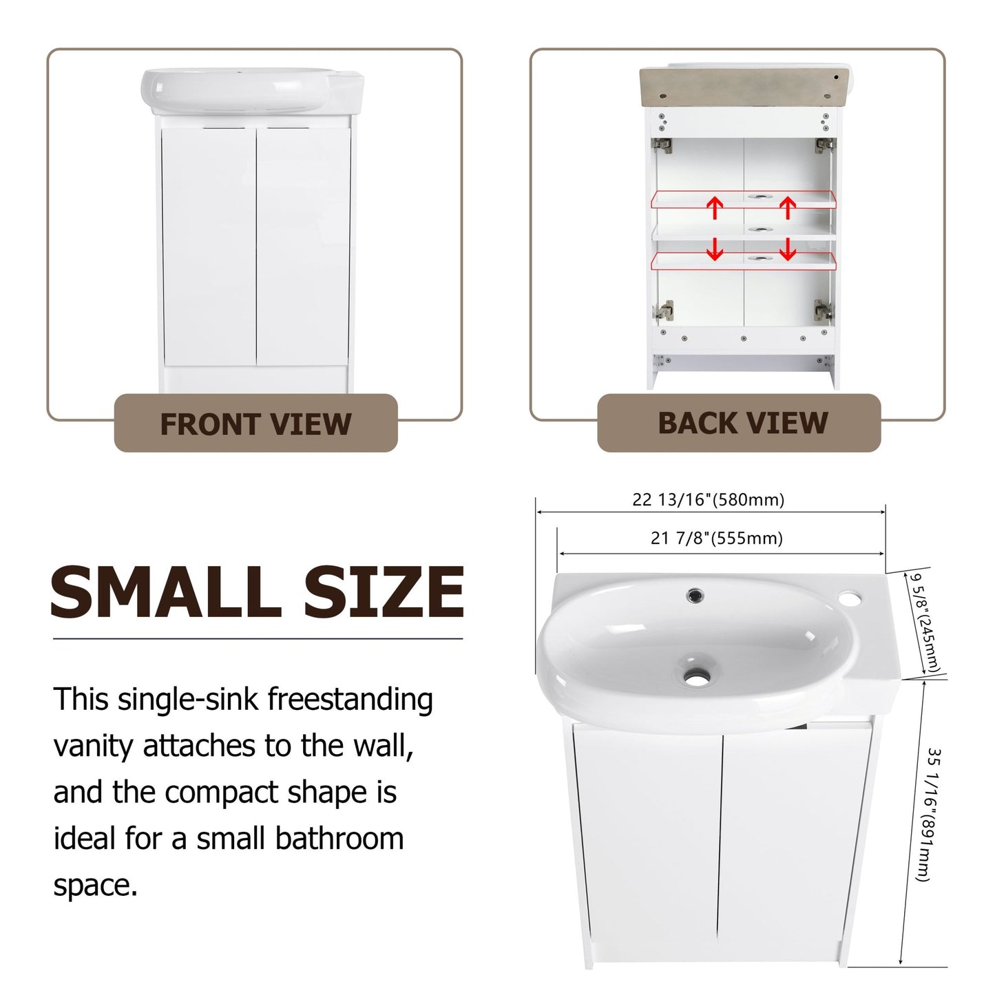23' Freestanding Bathroom Vanity with Sink and Storage Rack, Soft Close Doors - 1st Choice Furniture Direct