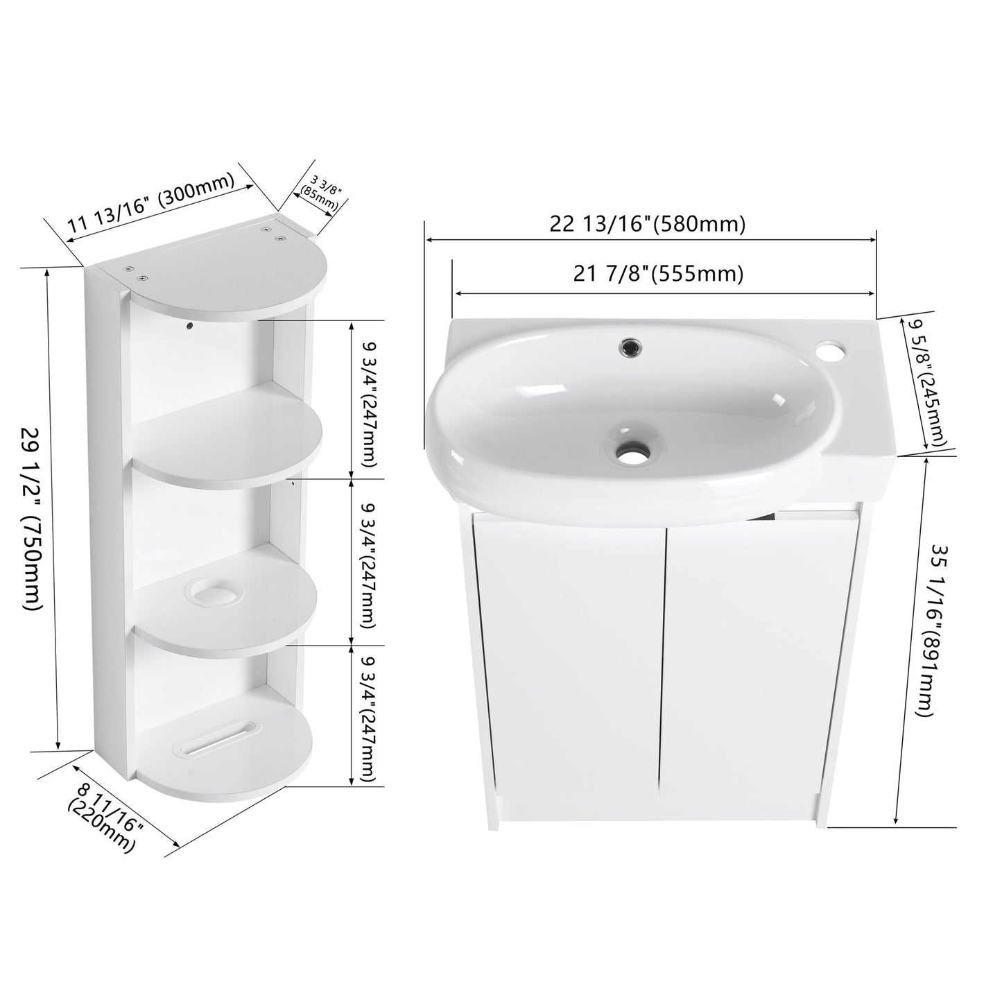 23' Freestanding Bathroom Vanity with Sink and Storage Rack, Soft Close Doors - 1st Choice Furniture Direct