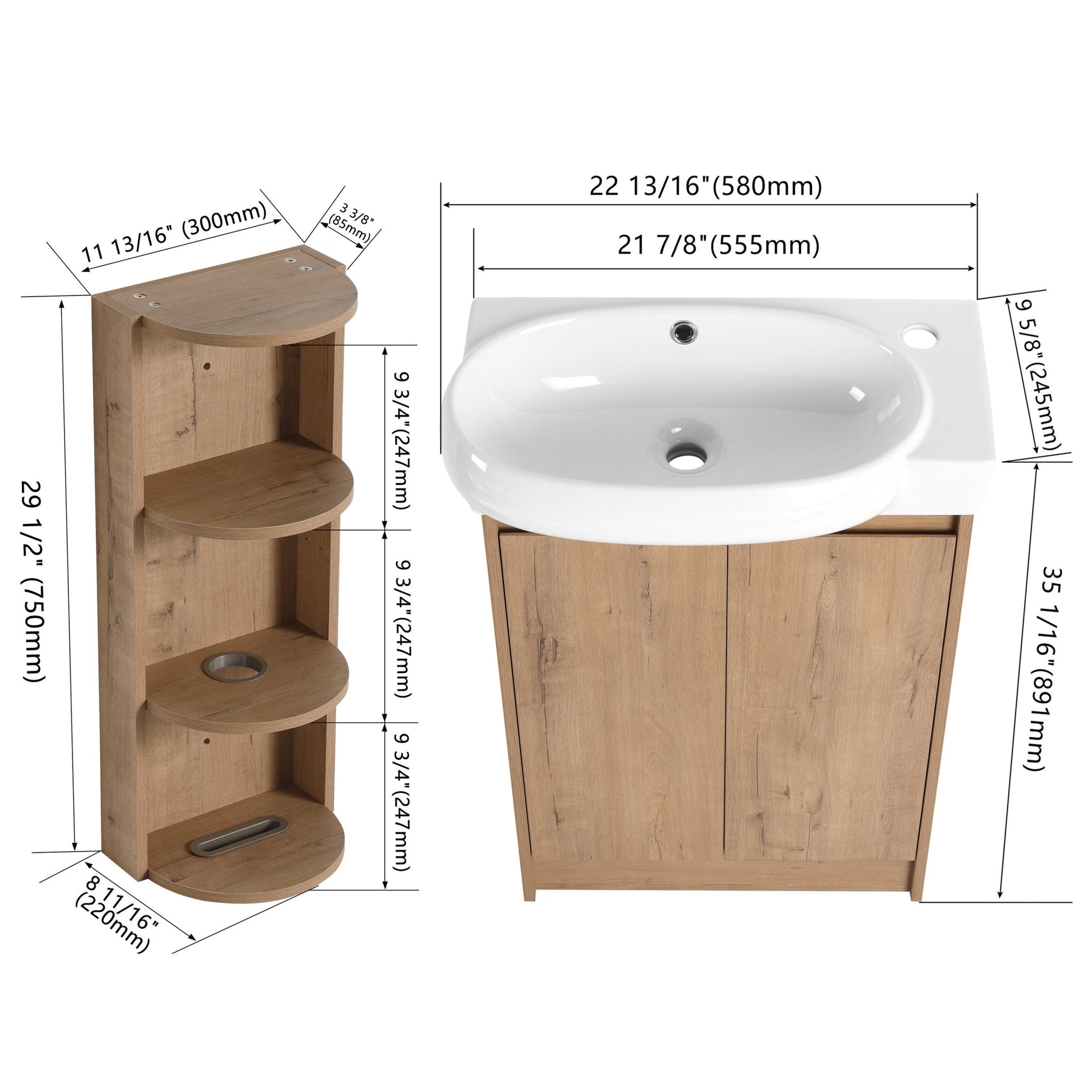 23' Freestanding Bathroom Vanity with Sink and Storage Rack, Soft Close Doors - 1st Choice Furniture Direct