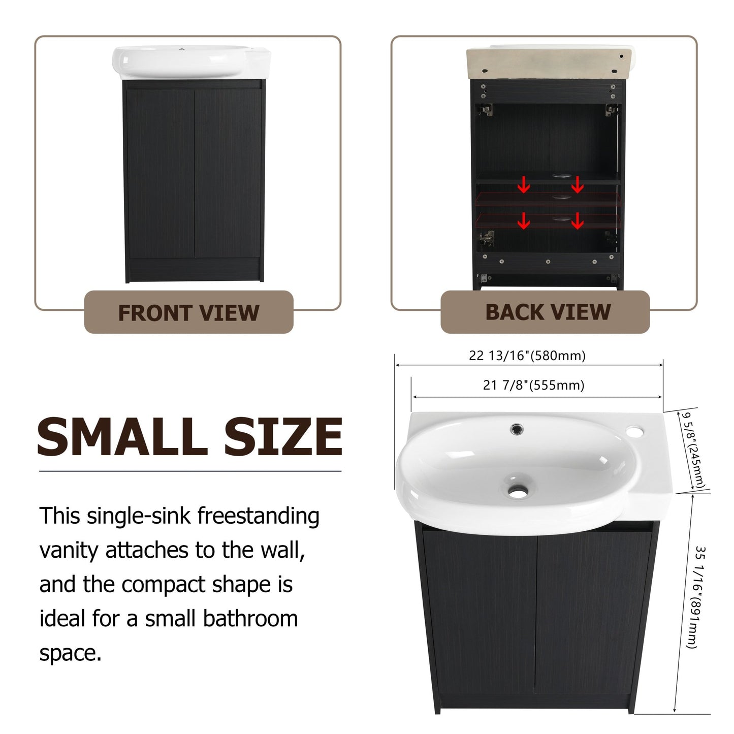 23' Freestanding Bathroom Vanity with Sink and Storage Rack, Soft Close Doors - 1st Choice Furniture Direct