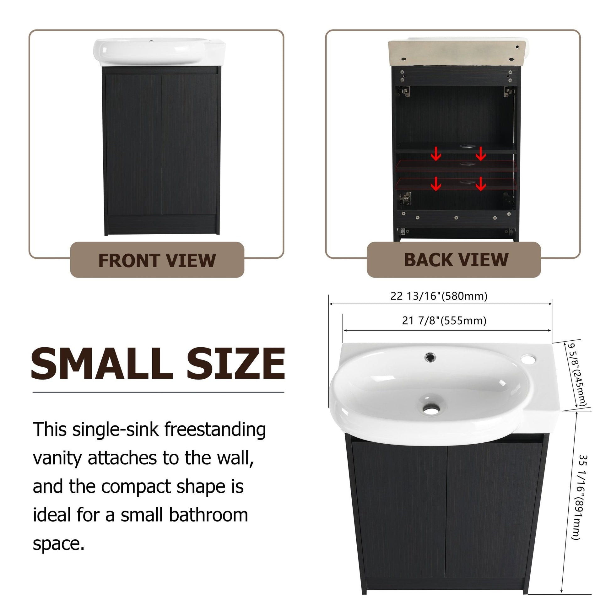 23' Freestanding Bathroom Vanity with Sink and Storage Rack, Soft Close Doors - 1st Choice Furniture Direct