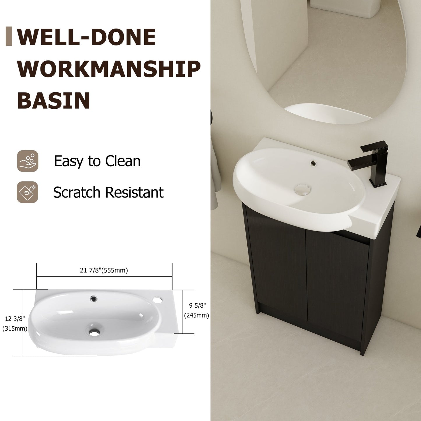 23' Freestanding Bathroom Vanity with Sink and Storage Rack, Soft Close Doors - 1st Choice Furniture Direct