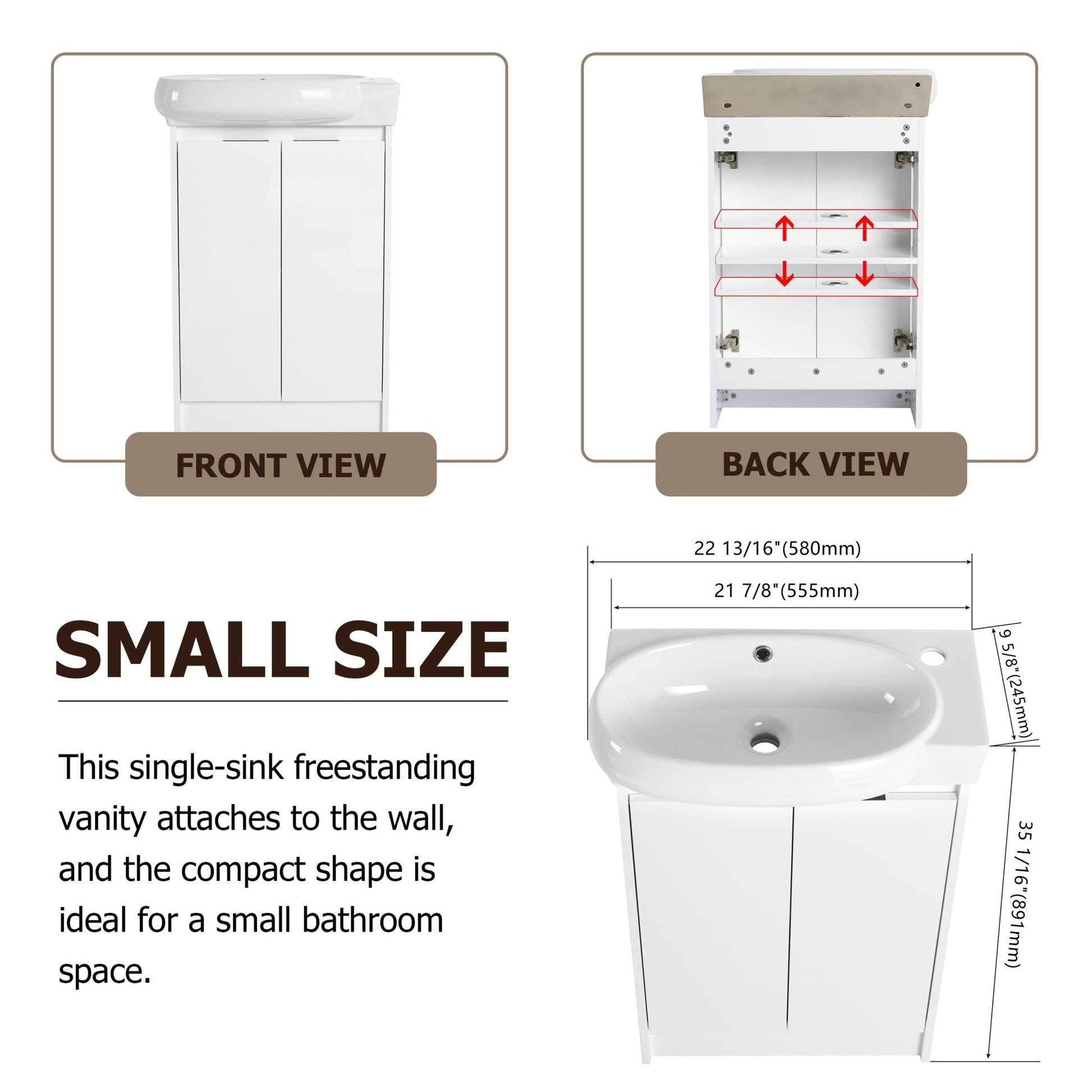 23' Freestanding Bathroom Vanity with Sink, Soft Close Doors - 1st Choice Furniture Direct