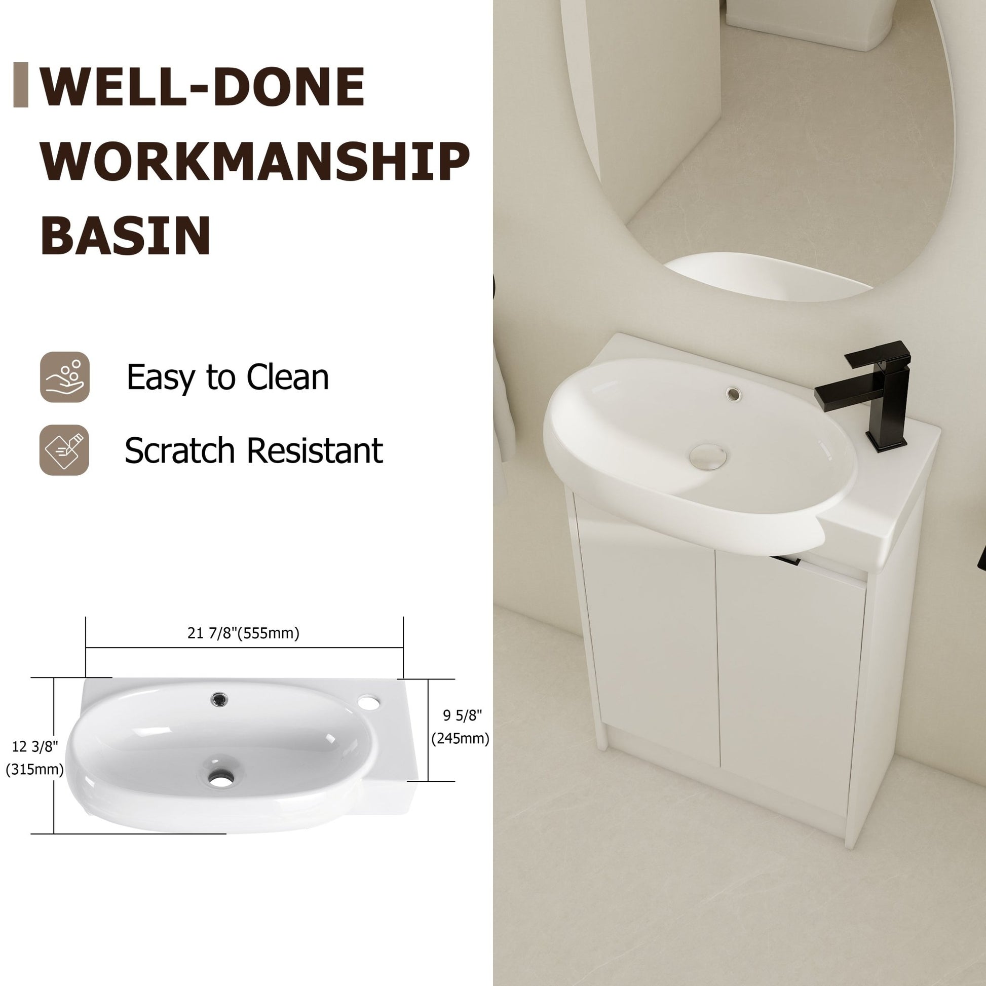 23' Freestanding Bathroom Vanity with Sink, Soft Close Doors - 1st Choice Furniture Direct