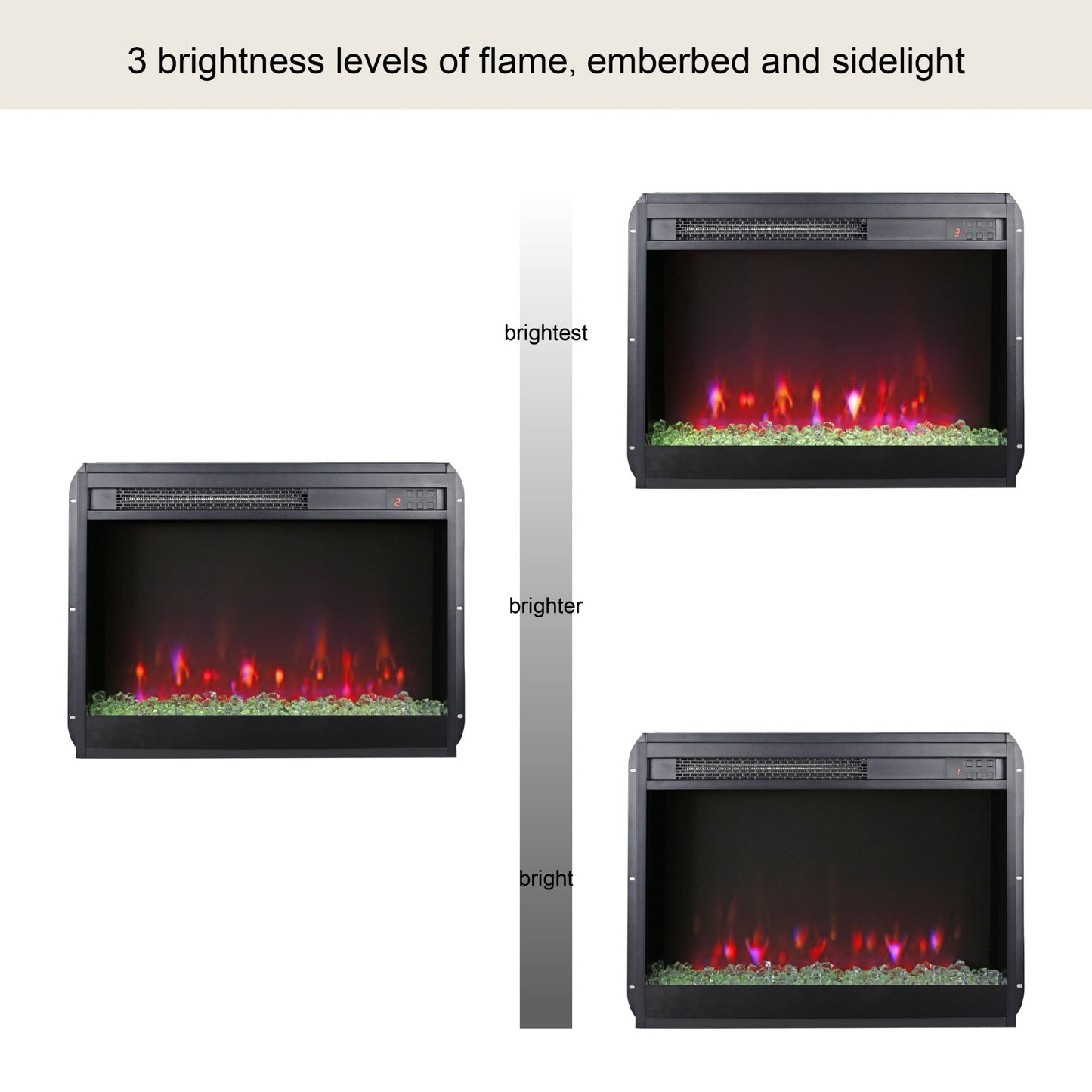 23 inch electric fireplace insert, ultra thin heater with crystal & realistic flame, remote control with timer, overheating protection,with sidelight - 1st Choice Furniture Direct
