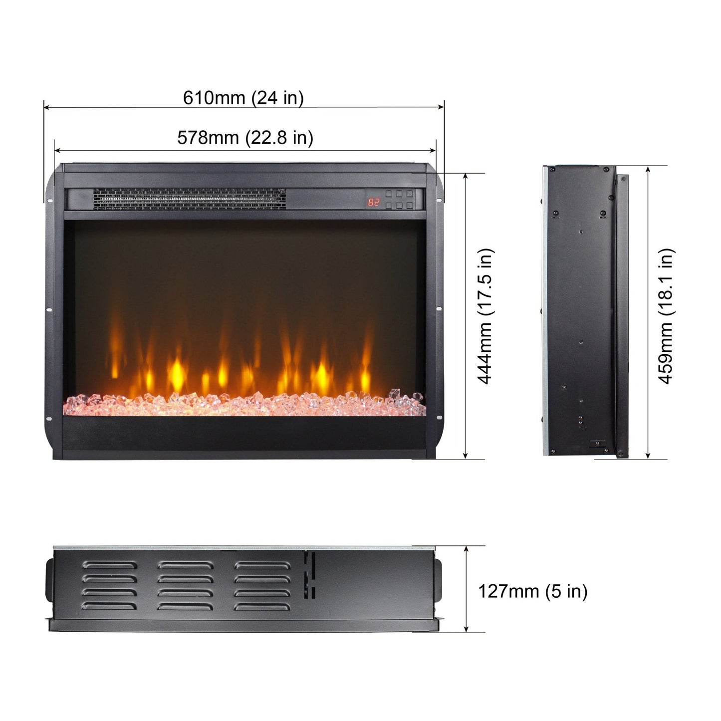 23 inch electric fireplace insert, ultra thin heater with crystal & realistic flame, remote control with timer, overheating protection,with sidelight - 1st Choice Furniture Direct