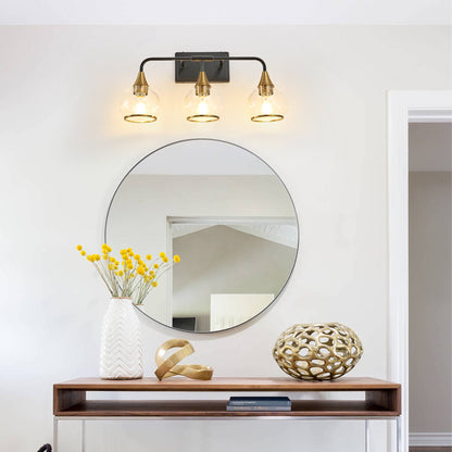 23' Modern 3 - Light Vanity Wall Sconce - Black and Gold Bathroom Light Fixture with Clear Glass Shades, Industrial Wall Mounted Lamp for Mirror, Vanity, and Living Spaces (Bulb Not Included) - 1st Choice Furniture Direct