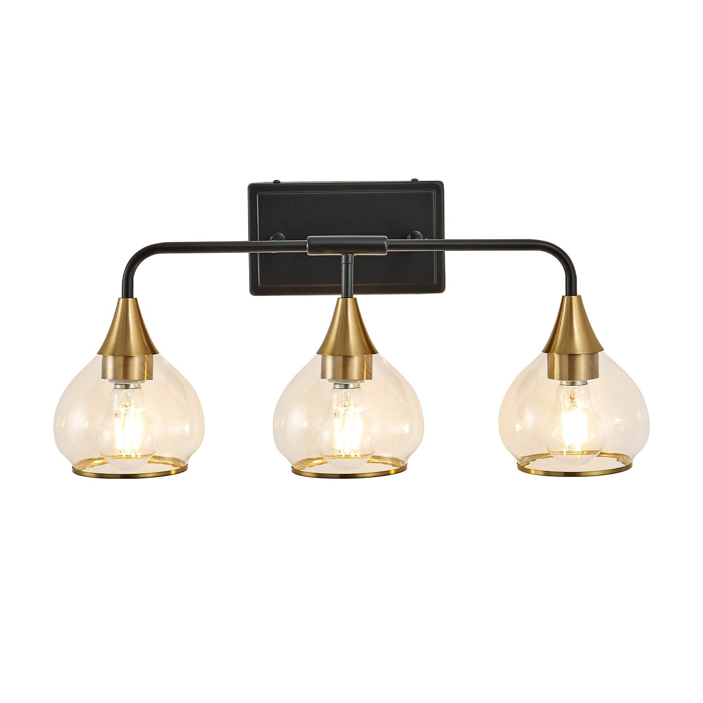 23' Modern 3 - Light Vanity Wall Sconce - Black and Gold Bathroom Light Fixture with Clear Glass Shades, Industrial Wall Mounted Lamp for Mirror, Vanity, and Living Spaces (Bulb Not Included) - 1st Choice Furniture Direct
