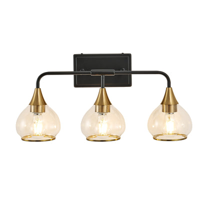 23' Modern 3 - Light Vanity Wall Sconce - Black and Gold Bathroom Light Fixture with Clear Glass Shades, Industrial Wall Mounted Lamp for Mirror, Vanity, and Living Spaces (Bulb Not Included) - 1st Choice Furniture Direct