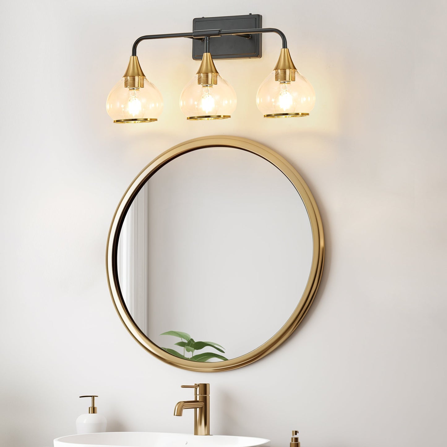23' Modern 3 - Light Vanity Wall Sconce - Black and Gold Bathroom Light Fixture with Clear Glass Shades, Industrial Wall Mounted Lamp for Mirror, Vanity, and Living Spaces (Bulb Not Included) - 1st Choice Furniture Direct