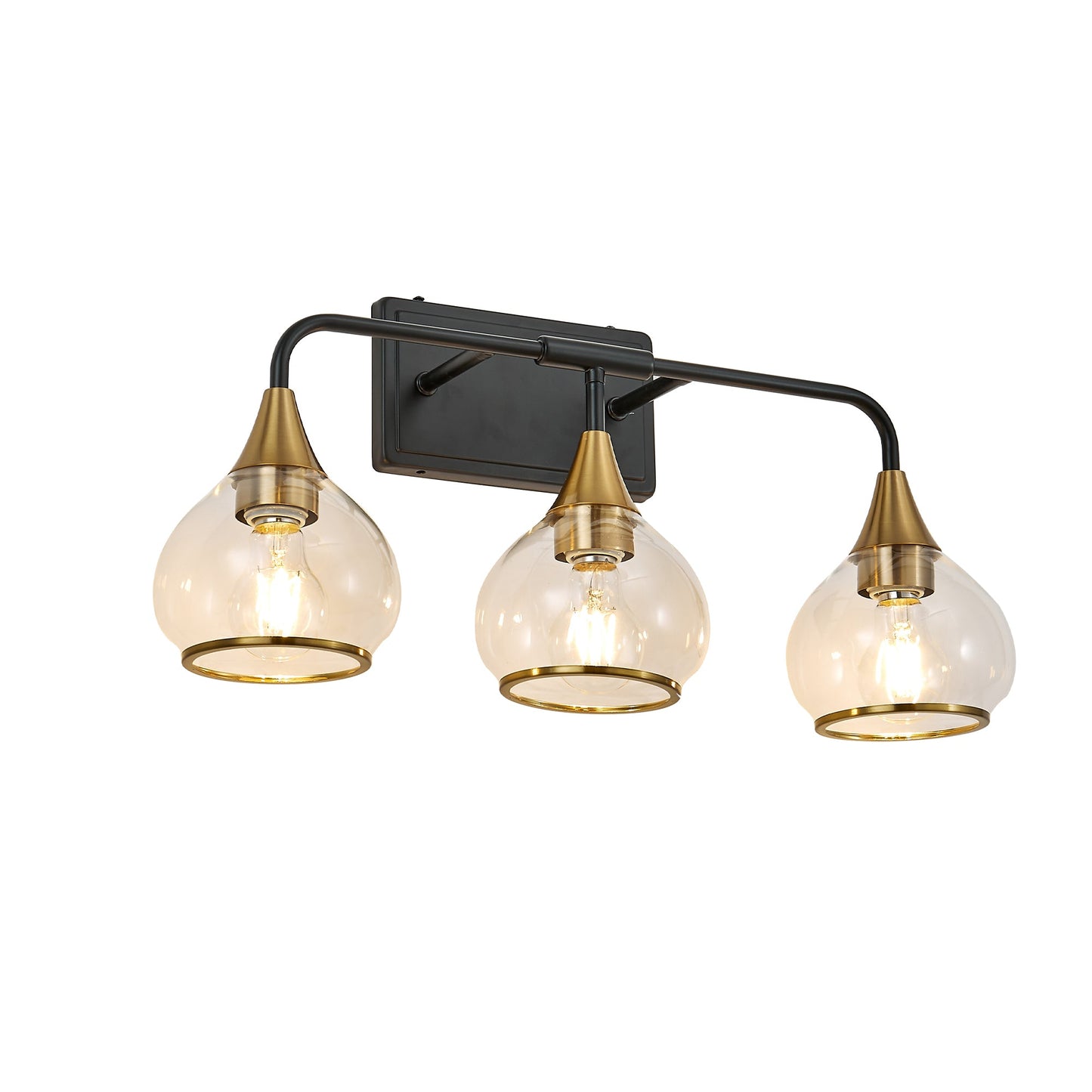 23' Modern 3 - Light Vanity Wall Sconce - Black and Gold Bathroom Light Fixture with Clear Glass Shades, Industrial Wall Mounted Lamp for Mirror, Vanity, and Living Spaces (Bulb Not Included) - 1st Choice Furniture Direct