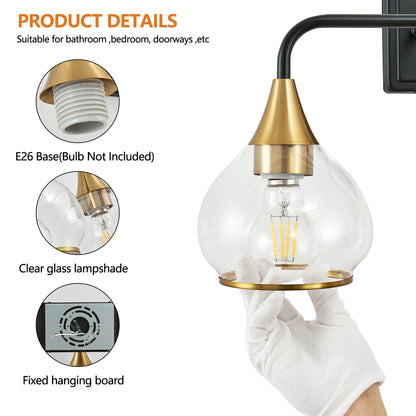 23' Modern 3 - Light Vanity Wall Sconce - Black and Gold Bathroom Light Fixture with Clear Glass Shades, Industrial Wall Mounted Lamp for Mirror, Vanity, and Living Spaces (Bulb Not Included) - 1st Choice Furniture Direct