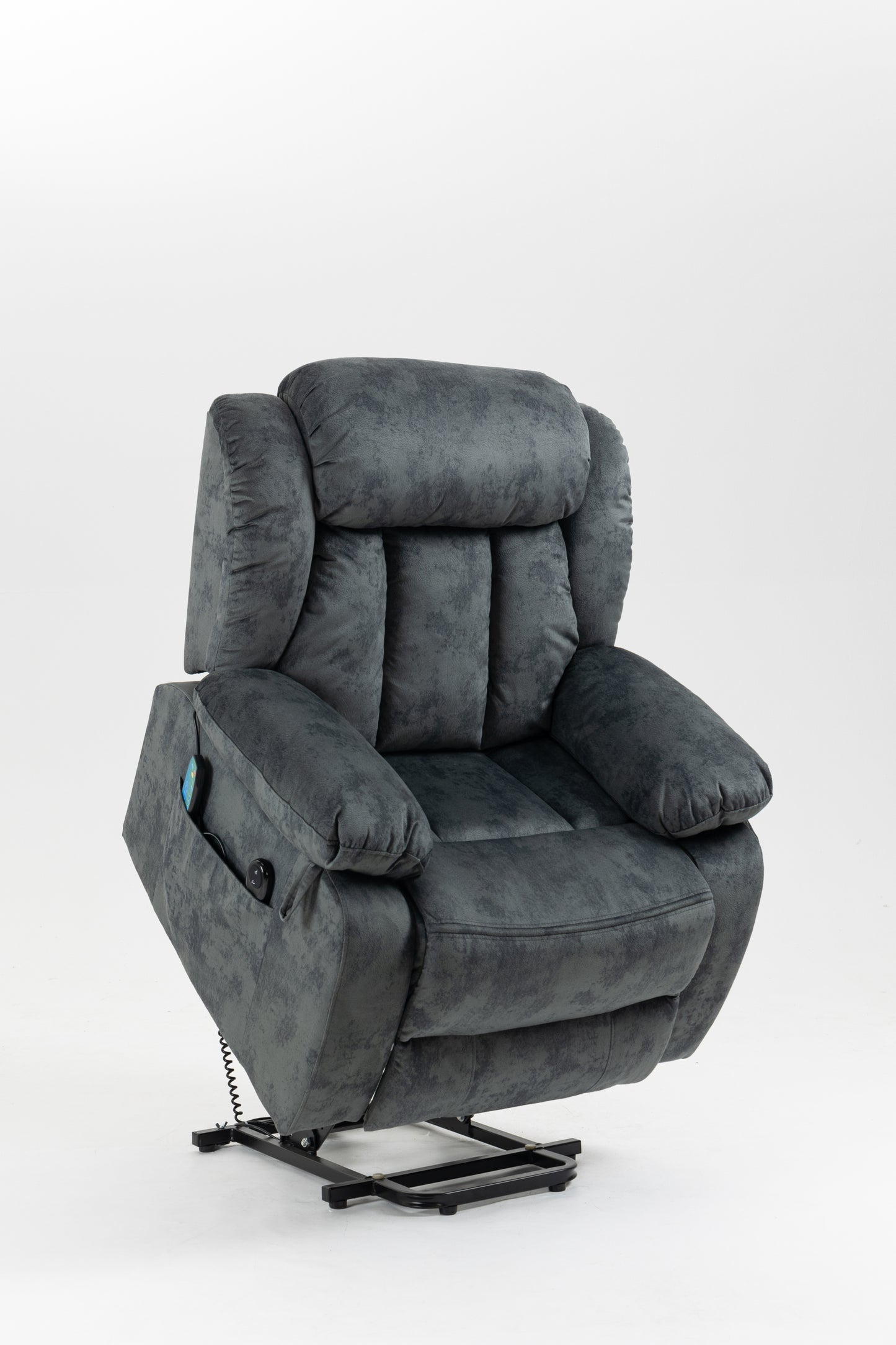 Grayish Blue Velvet Power Lift Recliner with Massage & Heat