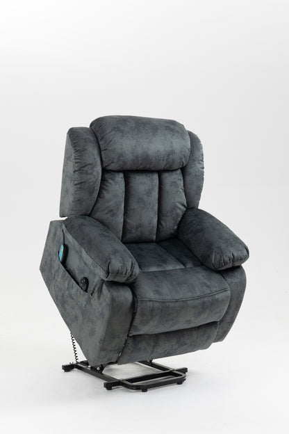 Grayish Blue Velvet Power Lift Recliner with Massage & Heat