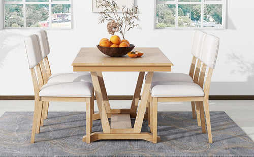 1st Choice Farmhouse Dining Table Set with Linen Upholstered Chairs