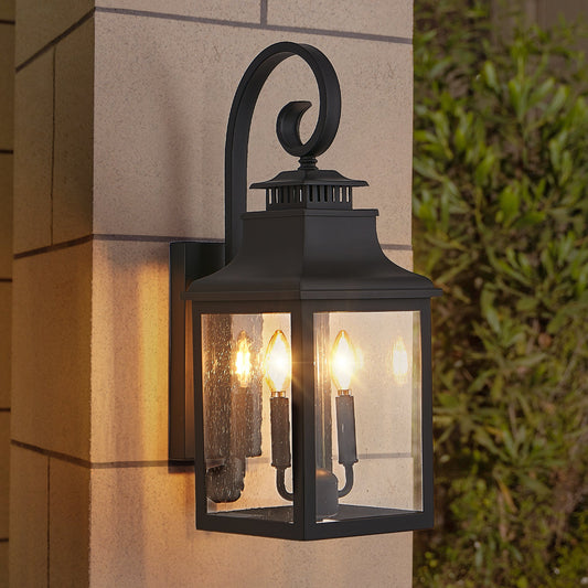 23'(H) 1 - Pack Outdoor Wall Lantern Light – Vintage Black Metal Sconce with Clear Seeded Glass for Porch, Patio, and Garden (Bulb Not Included) - 1st Choice Furniture Direct