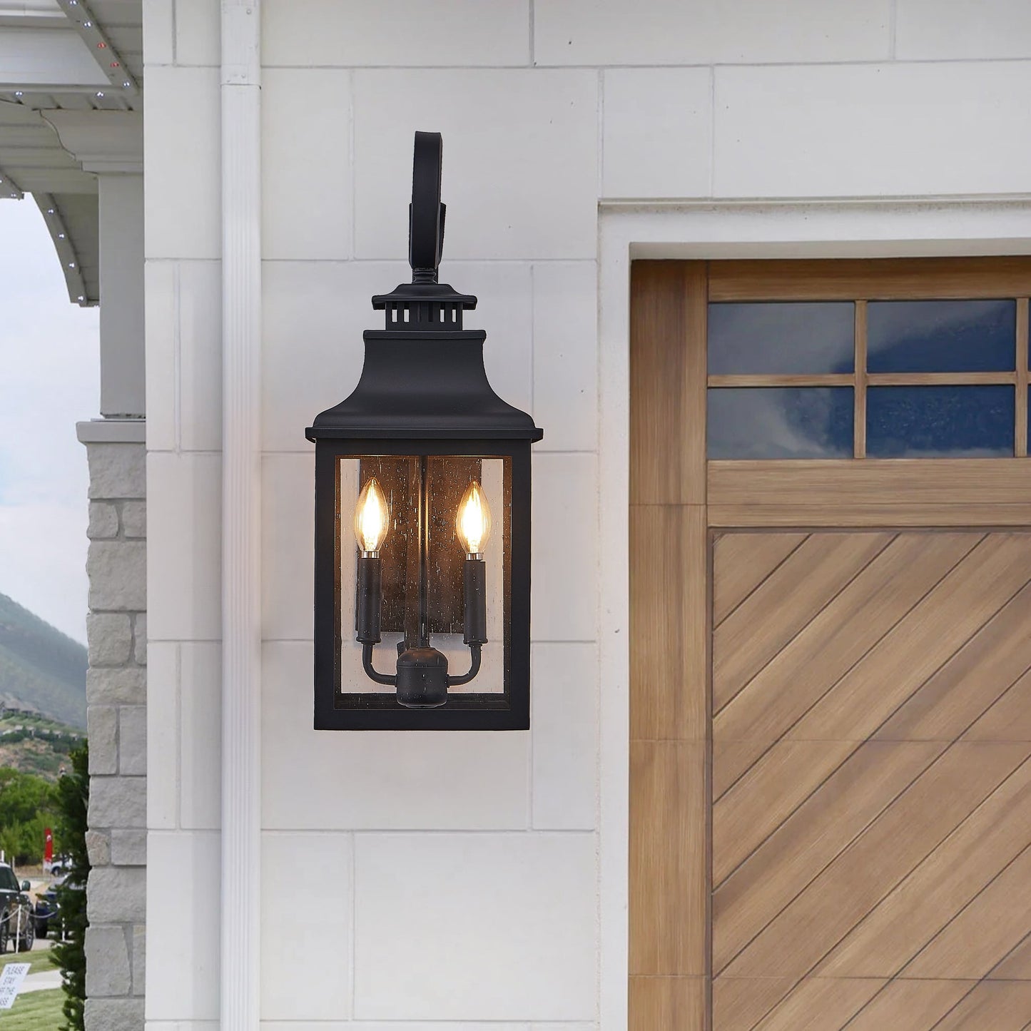 23'(H) 1 - Pack Outdoor Wall Lantern Light – Vintage Black Metal Sconce with Clear Seeded Glass for Porch, Patio, and Garden (Bulb Not Included) - 1st Choice Furniture Direct