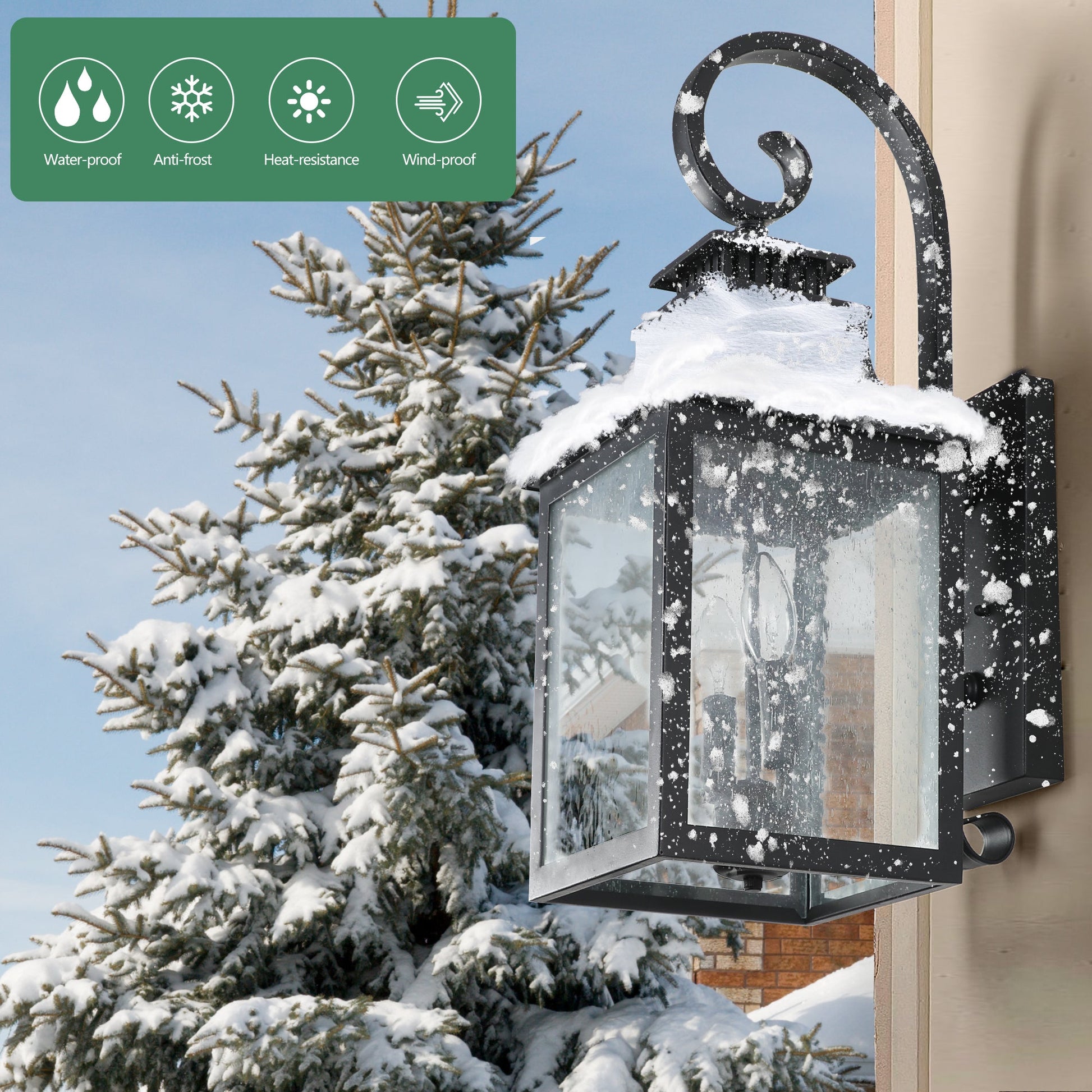 23'(H) 1 - Pack Outdoor Wall Lantern Light – Vintage Black Metal Sconce with Clear Seeded Glass for Porch, Patio, and Garden (Bulb Not Included) - 1st Choice Furniture Direct