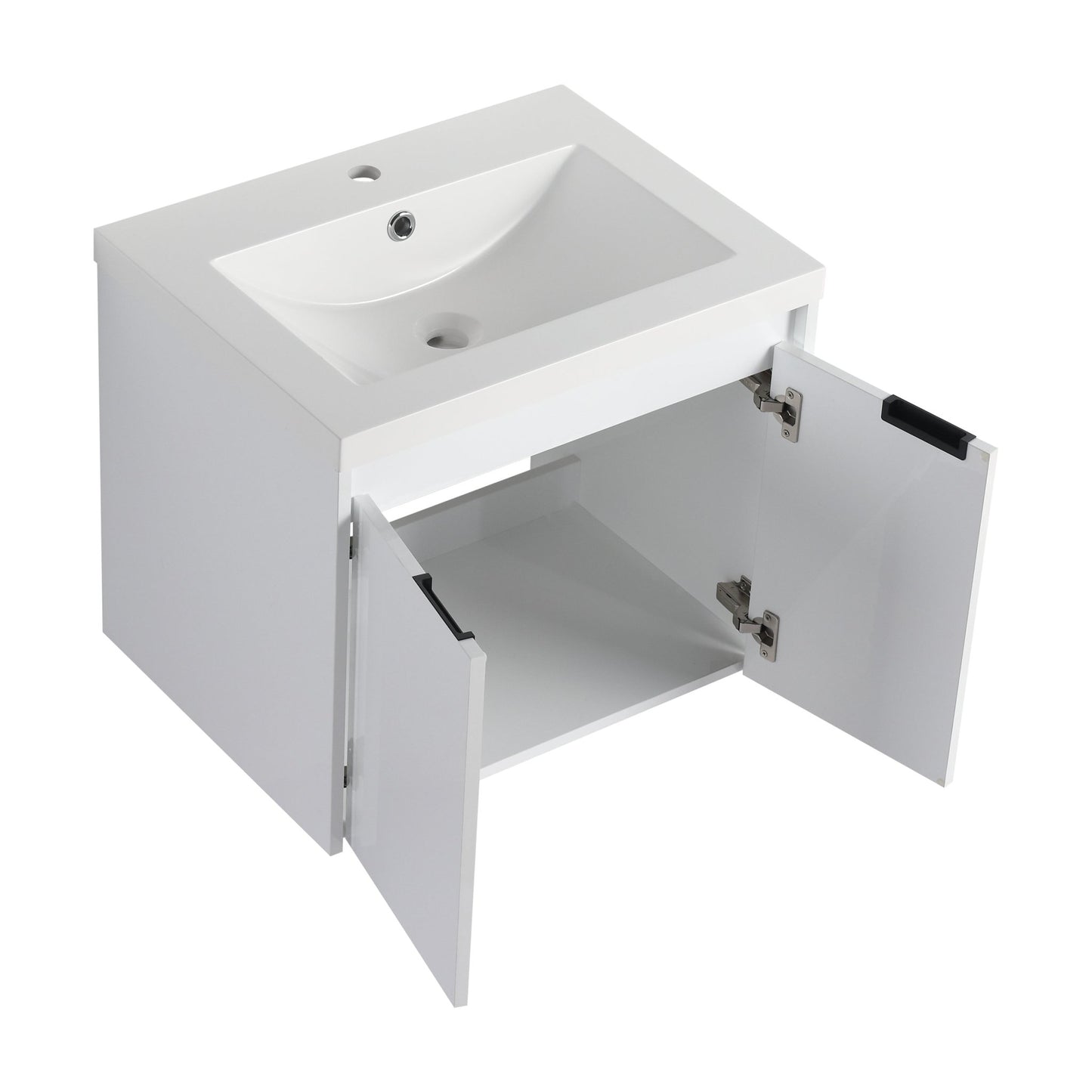 24' Bathroom Vanity With Resin Sink , 2 - Soft Close Doors, Float Mounting Design,Glossy White,(KD - Packing) - 1st Choice Furniture Direct