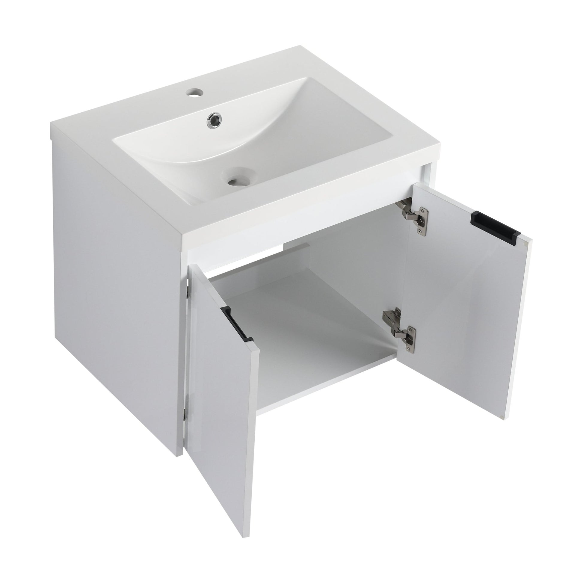 24' Bathroom Vanity With Resin Sink , 2 - Soft Close Doors, Float Mounting Design,Glossy White,(KD - Packing) - 1st Choice Furniture Direct