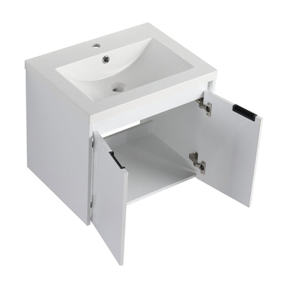 24' Bathroom Vanity With Resin Sink , 2 - Soft Close Doors, Float Mounting Design,Glossy White,(KD - Packing) - 1st Choice Furniture Direct