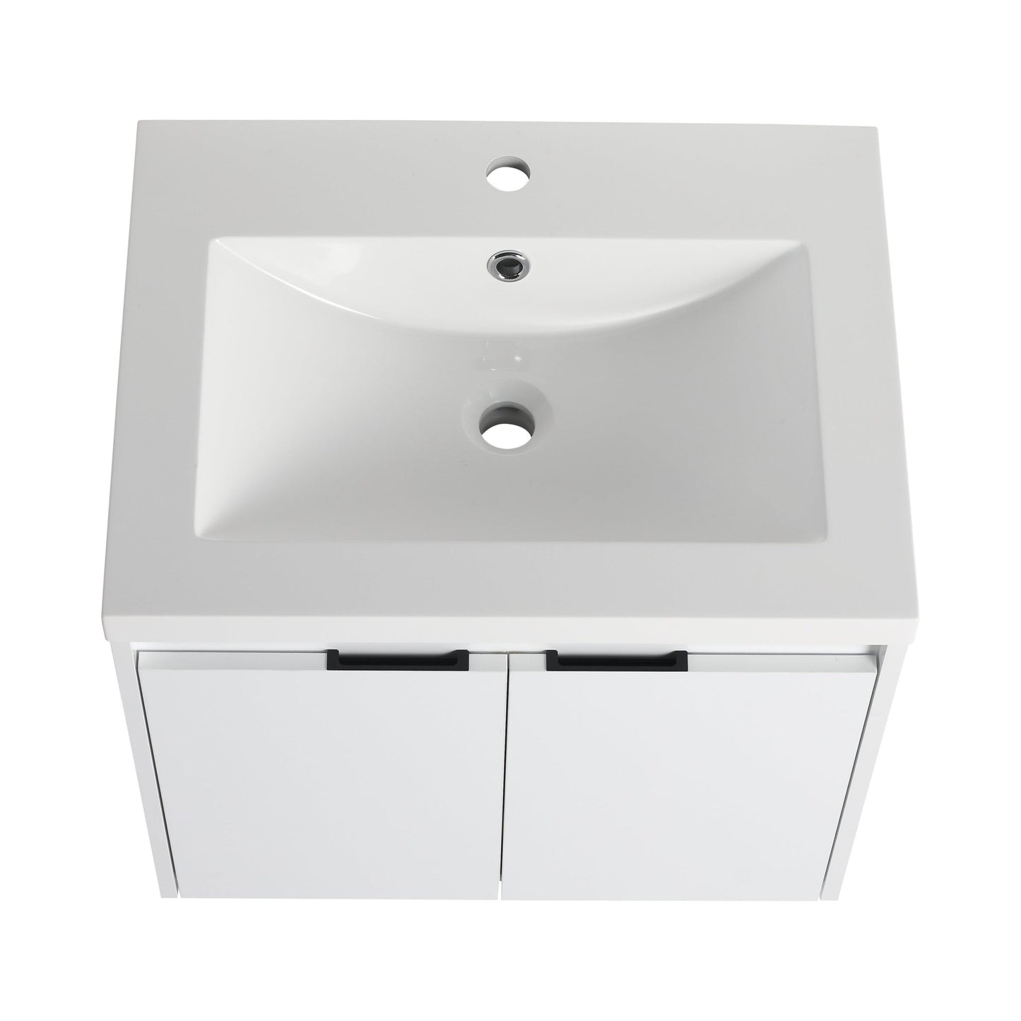 24' Bathroom Vanity With Resin Sink , 2 - Soft Close Doors, Float Mounting Design,Glossy White,(KD - Packing) - 1st Choice Furniture Direct