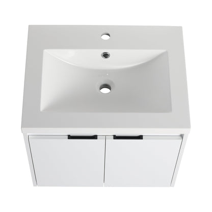 24' Bathroom Vanity With Resin Sink , 2 - Soft Close Doors, Float Mounting Design,Glossy White,(KD - Packing) - 1st Choice Furniture Direct