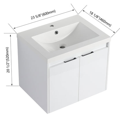 24' Bathroom Vanity With Resin Sink , 2 - Soft Close Doors, Float Mounting Design,Glossy White,(KD - Packing) - 1st Choice Furniture Direct
