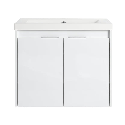 24' Bathroom Vanity With Resin Sink , 2 - Soft Close Doors, Float Mounting Design,Glossy White,(KD - Packing) - 1st Choice Furniture Direct