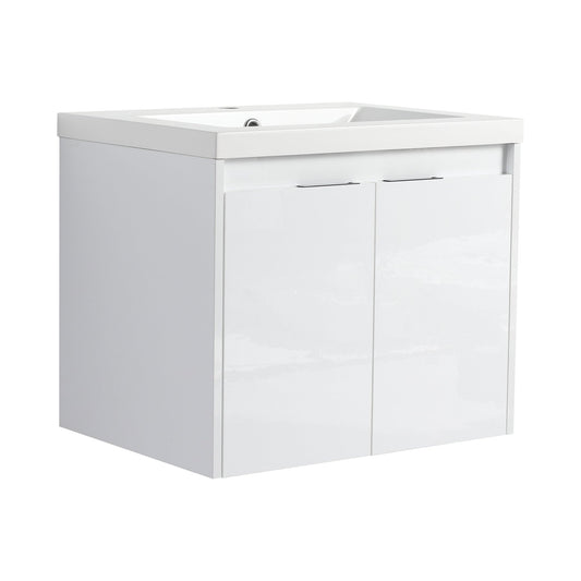 24' Bathroom Vanity With Resin Sink , 2 - Soft Close Doors, Float Mounting Design,Glossy White,(KD - Packing) - 1st Choice Furniture Direct