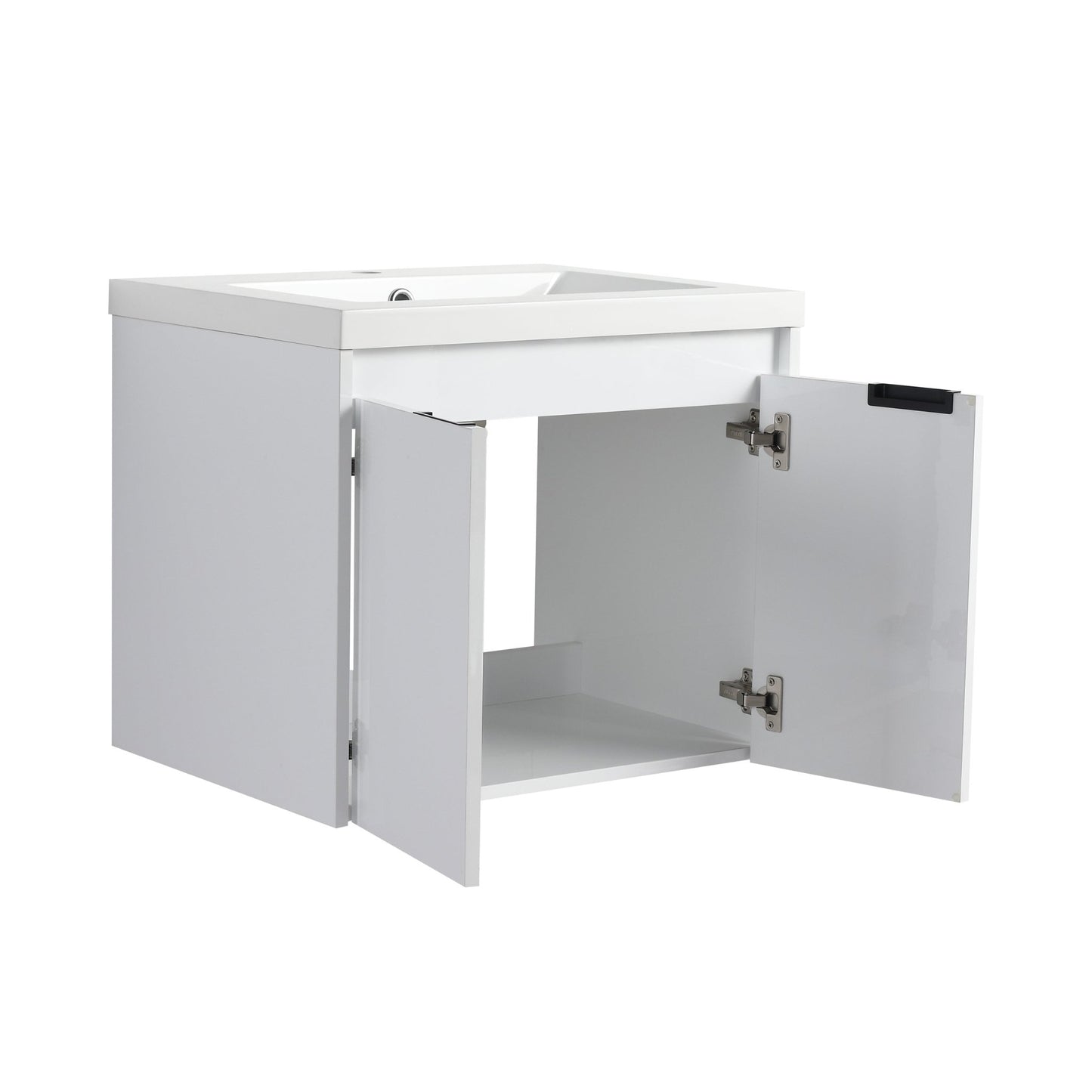 24' Bathroom Vanity With Resin Sink , 2 - Soft Close Doors, Float Mounting Design,Glossy White,(KD - Packing) - 1st Choice Furniture Direct