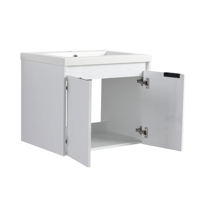 24' Bathroom Vanity With Resin Sink , 2 - Soft Close Doors, Float Mounting Design,Glossy White,(KD - Packing) - 1st Choice Furniture Direct