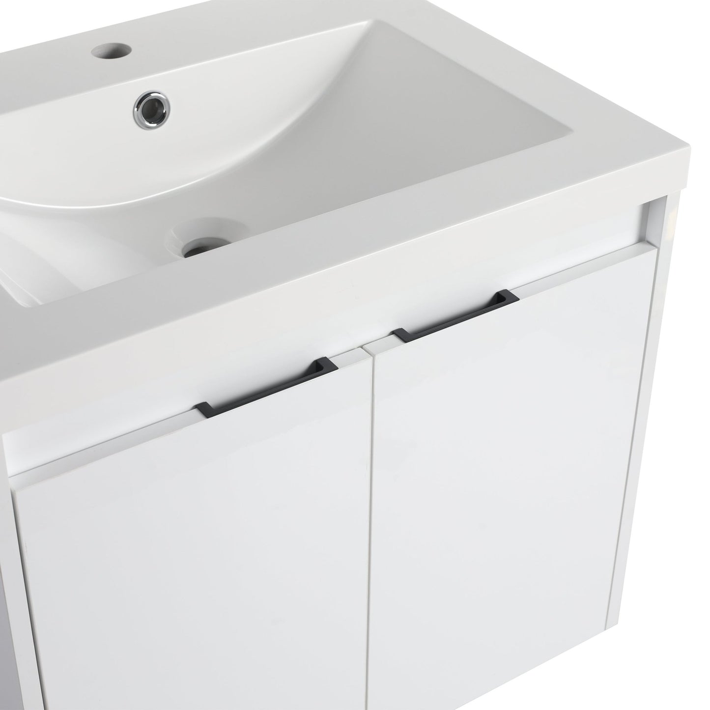 24' Bathroom Vanity With Resin Sink , 2 - Soft Close Doors, Float Mounting Design,Glossy White,(KD - Packing) - 1st Choice Furniture Direct