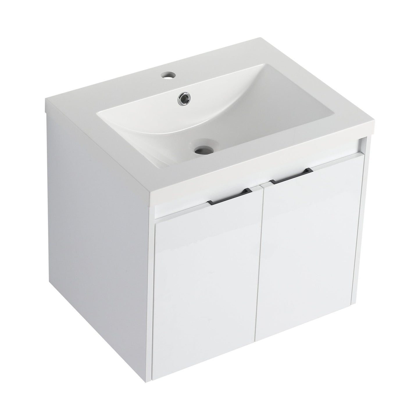 24' Bathroom Vanity With Resin Sink , 2 - Soft Close Doors, Float Mounting Design,Glossy White,(KD - Packing) - 1st Choice Furniture Direct
