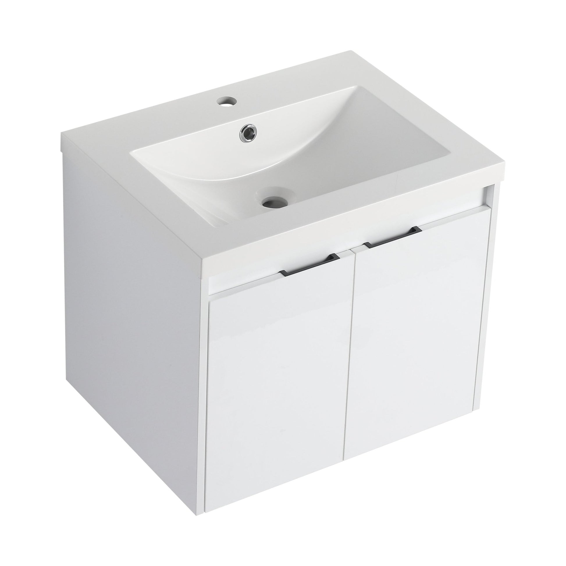 24' Bathroom Vanity With Resin Sink , 2 - Soft Close Doors, Float Mounting Design,Glossy White,(KD - Packing) - 1st Choice Furniture Direct