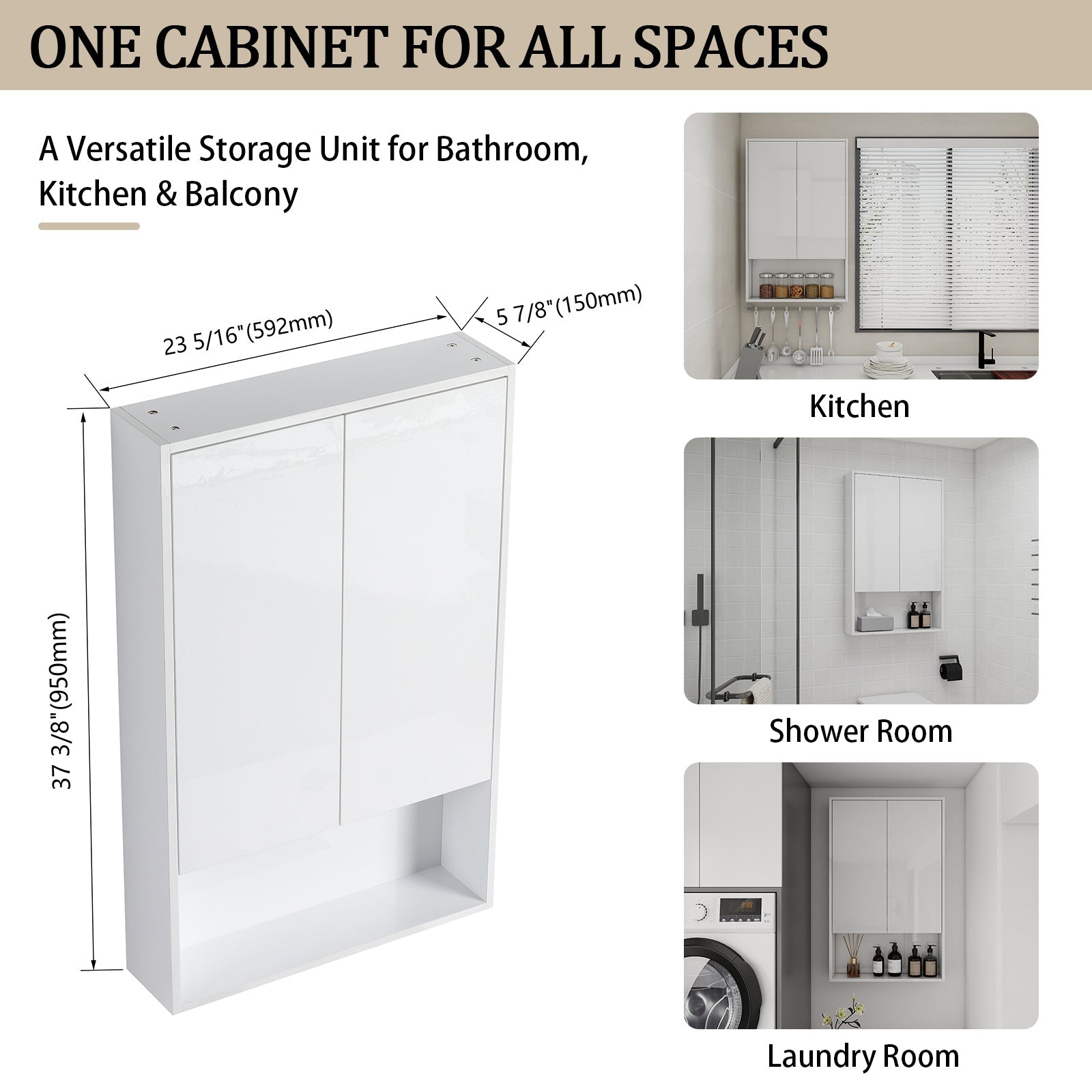24' Bathroom Wall Cabinet, Soft Close Doors, Float Mounting Design,Glossy White,(KD - Packing) - 1st Choice Furniture Direct