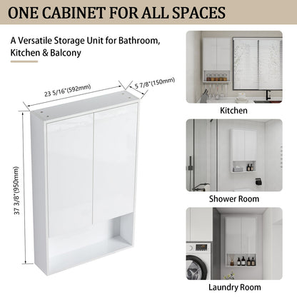 24' Bathroom Wall Cabinet, Soft Close Doors, Float Mounting Design,Glossy White,(KD - Packing) - 1st Choice Furniture Direct