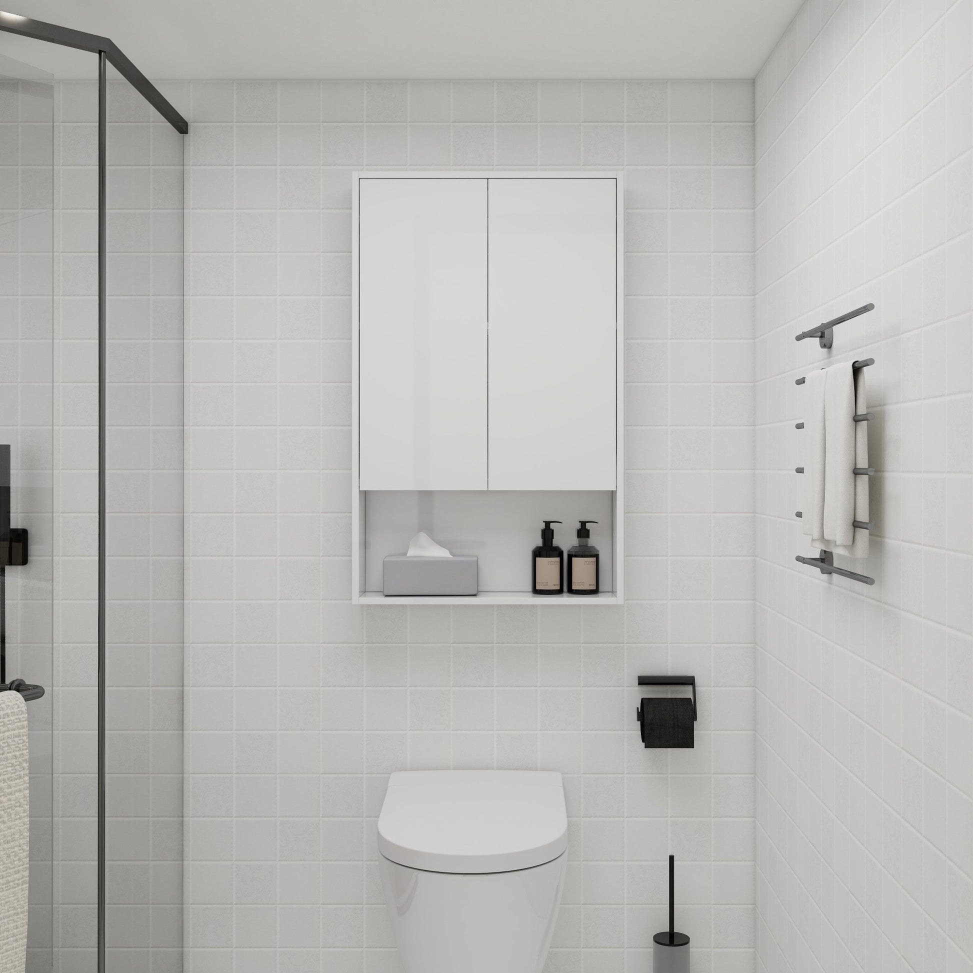 24' Bathroom Wall Cabinet, Soft Close Doors, Float Mounting Design,Glossy White,(KD - Packing) - 1st Choice Furniture Direct