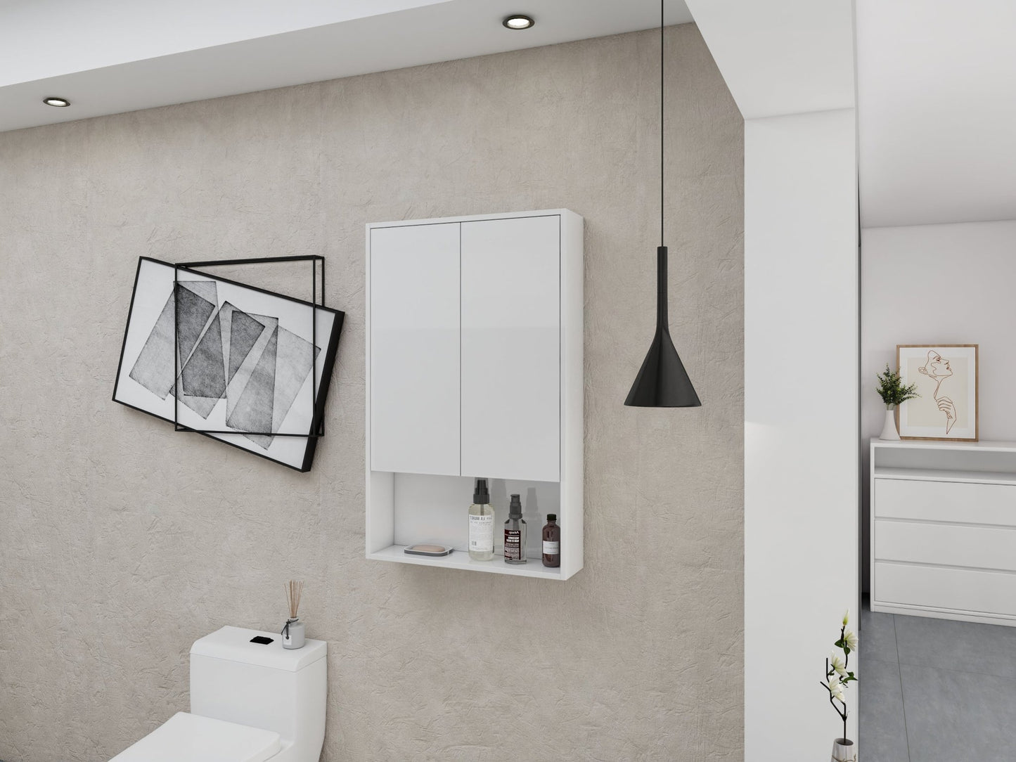 24' Bathroom Wall Cabinet, Soft Close Doors, Float Mounting Design,Glossy White,(KD - Packing) - 1st Choice Furniture Direct
