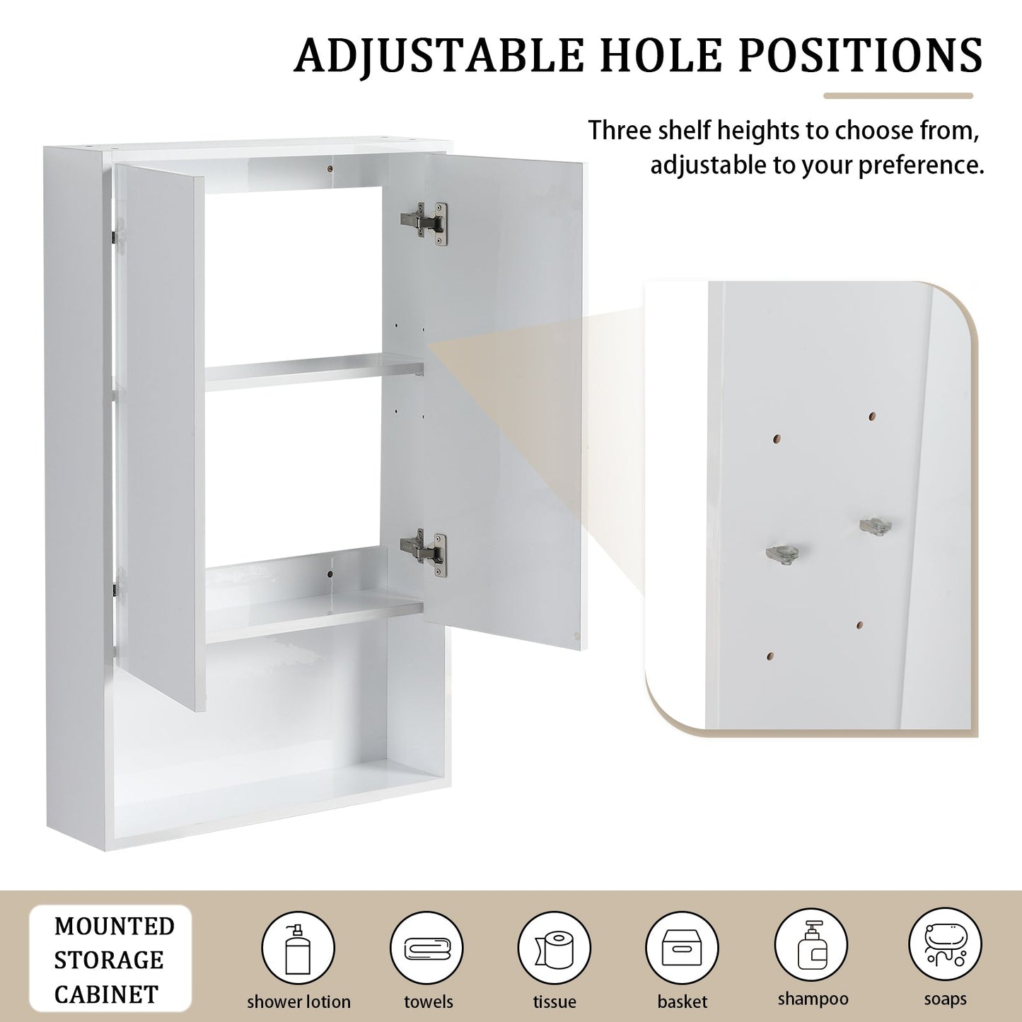 24' Bathroom Wall Cabinet, Soft Close Doors, Float Mounting Design,Glossy White,(KD - Packing) - 1st Choice Furniture Direct