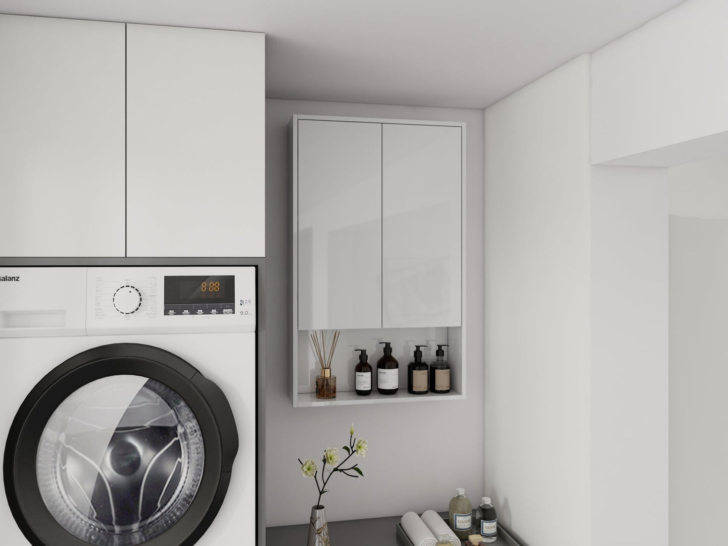 24' Bathroom Wall Cabinet, Soft Close Doors, Float Mounting Design,Glossy White,(KD - Packing) - 1st Choice Furniture Direct